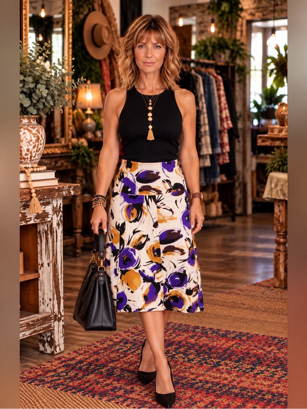 Available White Purple Floral Print A Line Skirt Size Large